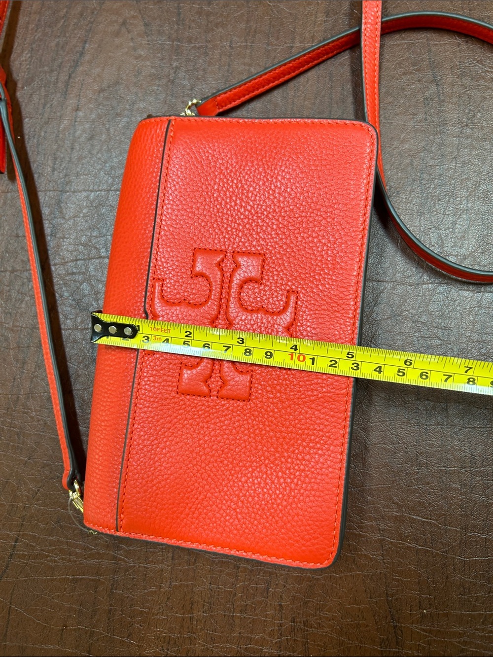 Tory Burch Orange Pebbled Leather Crossbody Wallet with Embossed Logo - Picture 3 of 7